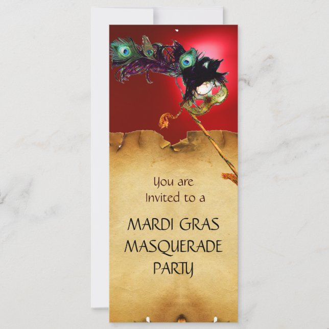 MARDI GRAS MASQUERADE PARTY, rött Inbjudningar (Framsida)