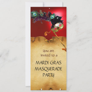 MARDI GRAS MASQUERADE PARTY, rött Inbjudningar