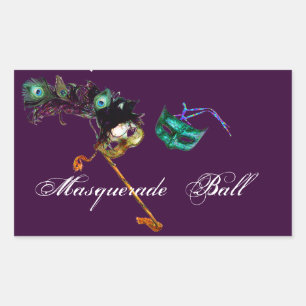 MARDI GRAS MASQUERADE REKTANGULÄRT KLISTERMÄRKE