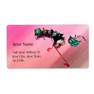 MARDI GRAS MASQUERADE rosa fuchsia blue Black silk Fraktsedel