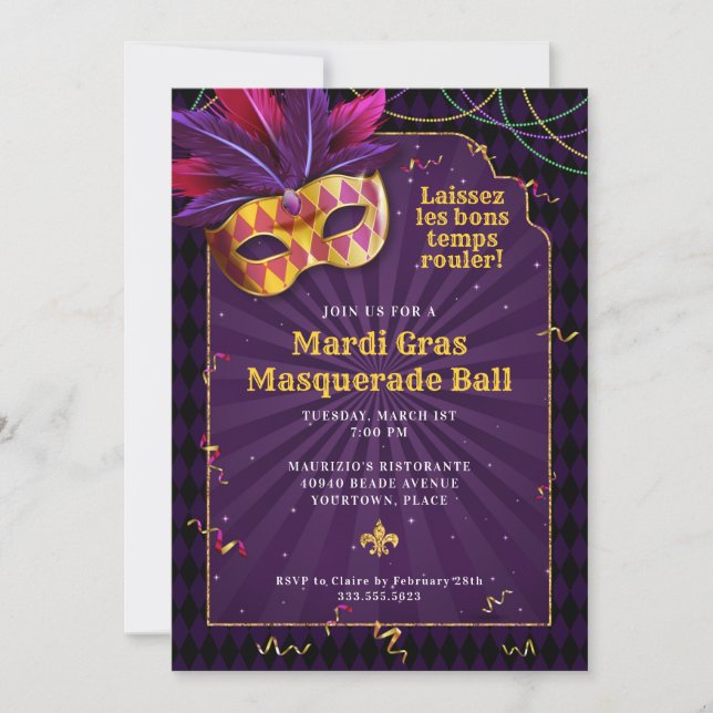 Mardi Gras Masquerade, Tjock tisdagen Party Inbjudningar (Framsida)