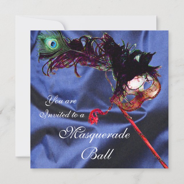 MARDI GRAS MASQUERADEBAL blue Inbjudningar (Framsida)