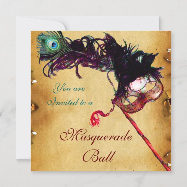 MARDI GRAS MASQUERADEBAL kostar pergament Inbjudningar (Framsida)