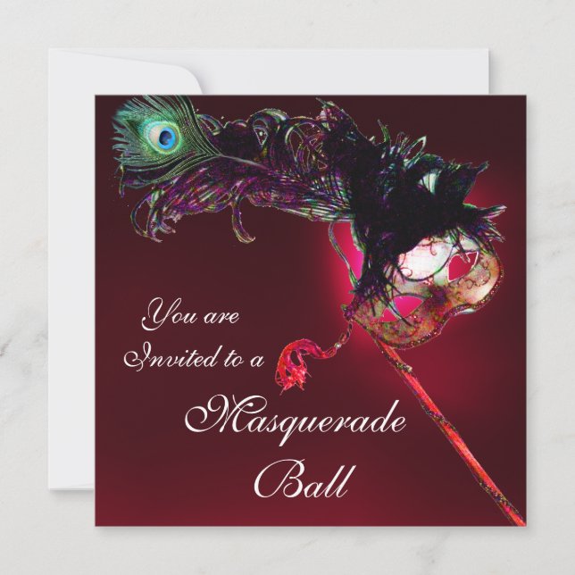 MARDI GRAS MASQUERADEBAL röd burgunder Inbjudningar (Framsida)