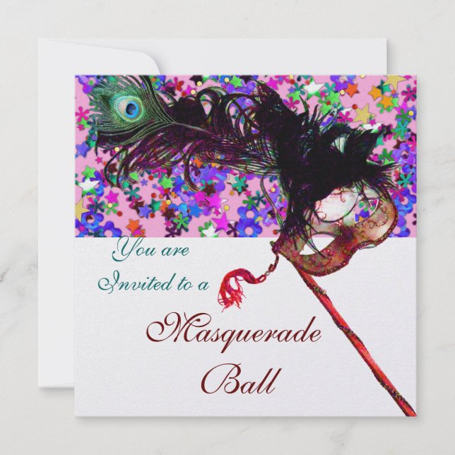 MARDI GRAS MASQUERADEMASK & KONFETTI vit Inbjudningar (Framsida)