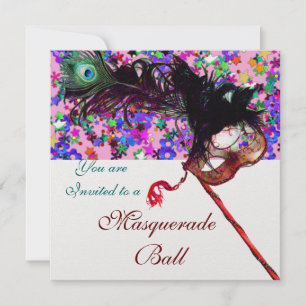 MARDI GRAS MASQUERADEMASK & KONFETTI vit Inbjudningar
