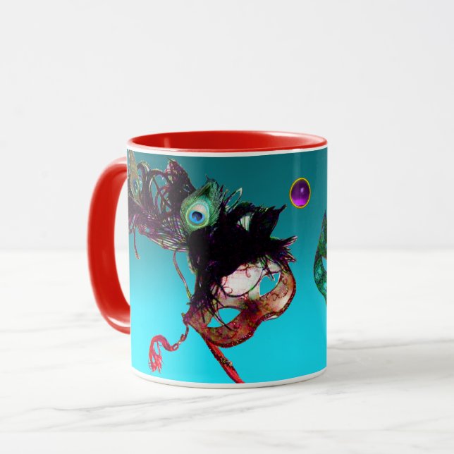MARDI GRAS MASQUERADEMASKER  Blå ädelsten Mugg (Framsida vänster)