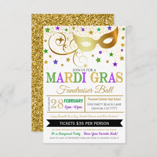 Mardi Gras MasqueraEvent Inbjudan (Fram/baksida)