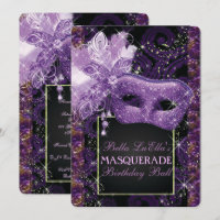Mardi Gras MasqueraFödelsedagsfest inbjudan