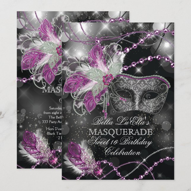 Mardi Gras MasqueraFödelsedagsfest inbjudan (Fram/baksida)