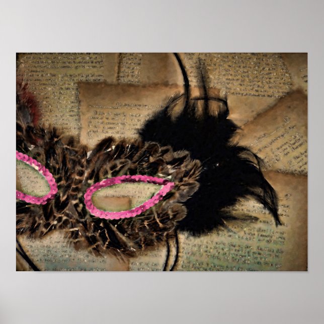 Mardi Gras Masqueramask Rosa Antique Carnival Poster (Framsidan)