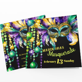 Mardi Gras Masqueramasken och Pärlor Party Inbjudningar