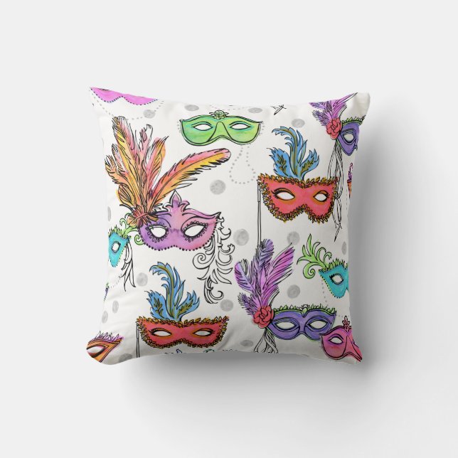 Mardi Gras Masquertam maskerar Ljusvattenfärg Kudde (Framsida)