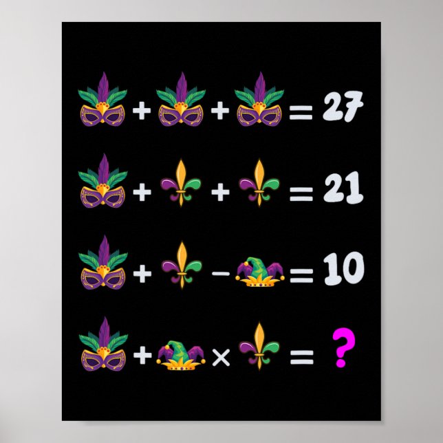 Mardi Gras Matematikekvation För Lärare Elever Mar Poster (Framsidan)