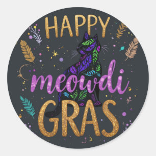 Mardi Gras med katt Runt Klistermärke