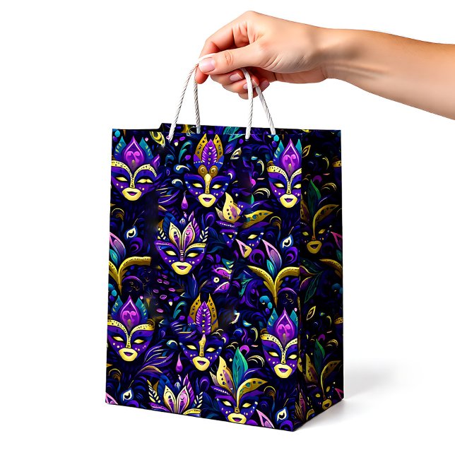 Mardi Gras med masker av gyllene gult (Mardi Gras with golden yellow masks Medium Gift Bag)