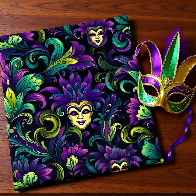 Mardi Gras med masker av gyllene gult Presentpapper (Mardi Gras with golden yellow masks Wrapping Paper)
