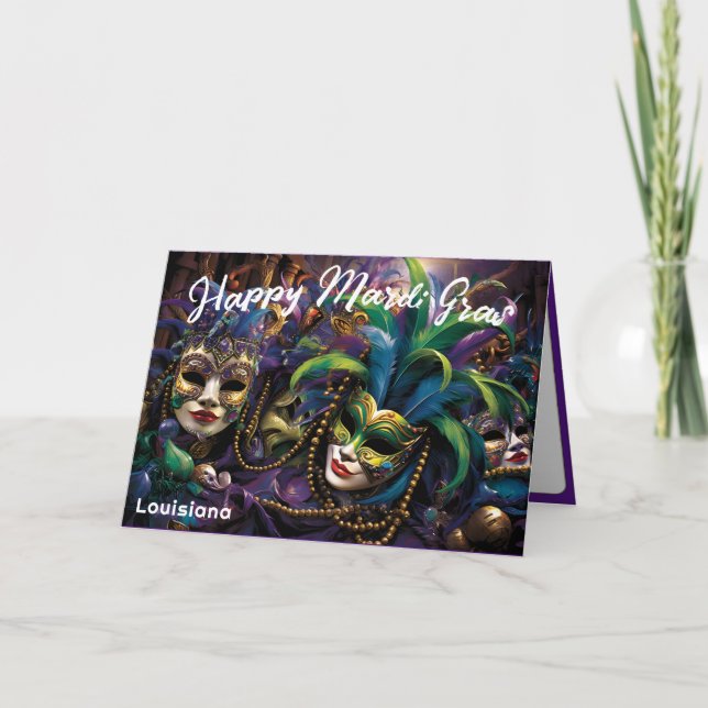 💚 💜 💛 Mardi Gras med vackra masker Kort (Framsida)