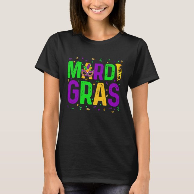Mardi Gras Men Womens Cute Mask Mardi Gras Beads T Shirt (Framsida)