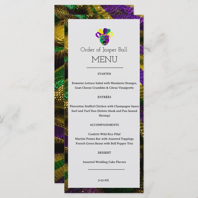 Mardi Gras Menu Meny (Fram/baksida)