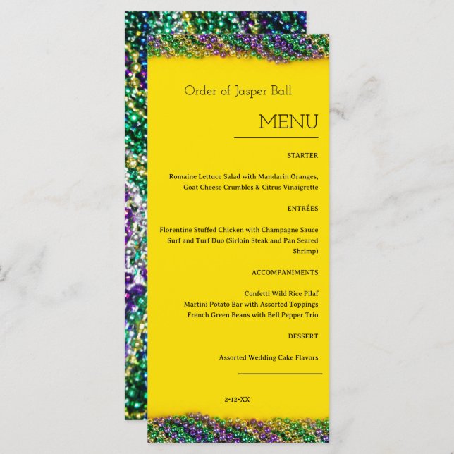 Mardi Gras Menu Meny (Fram/baksida)