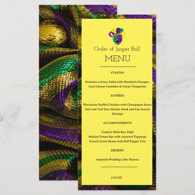 Mardi Gras Menu Meny (Fram/baksida)