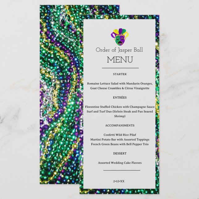 Mardi Gras Menu Meny (Fram/baksida)