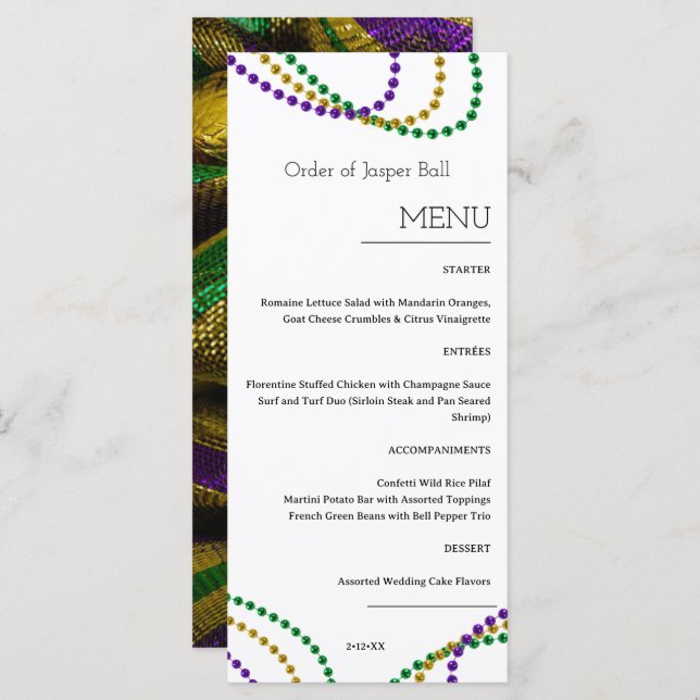 Mardi Gras Menu Meny (Fram/baksida)
