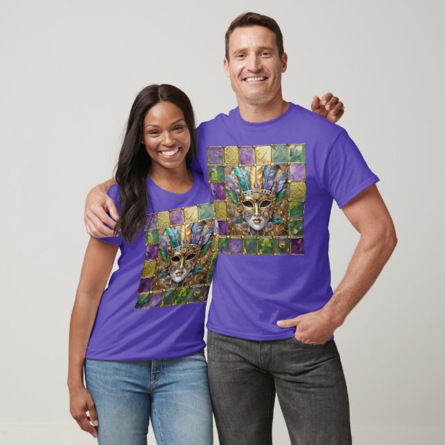 Mardi Gras Metall Ceramic Colorful Feather Mask T Shirt (Unisex)
