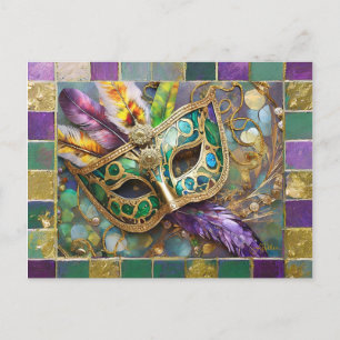 Mardi Gras Metall Ceramic Feather Mask Vykort