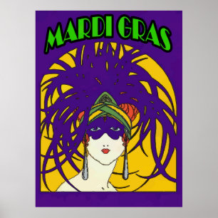 Mardi Gras Mfrågade Woman Poster