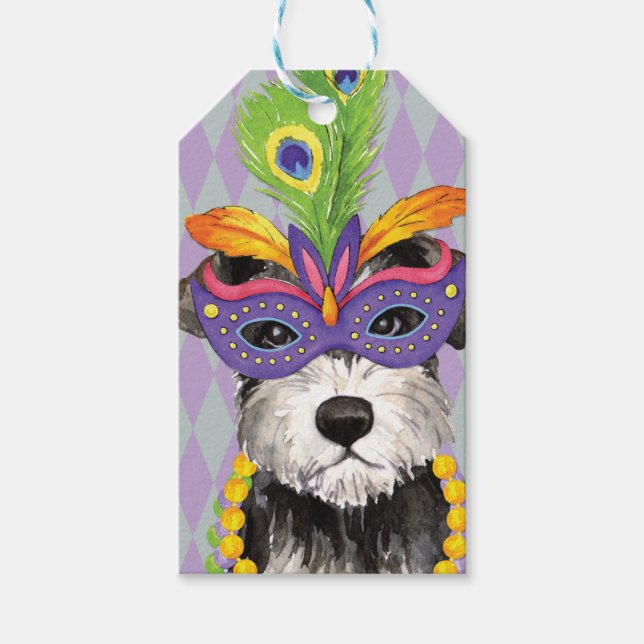 Mardi Gras Mini Schnauzer Presentetikett (Framsidan)