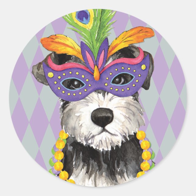 Mardi Gras Mini Schnauzer Runt Klistermärke (Framsida)