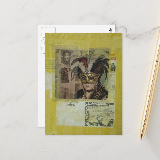 Mardi Gras Mixed Media Collage Vykort (Fram/Back In Situ)