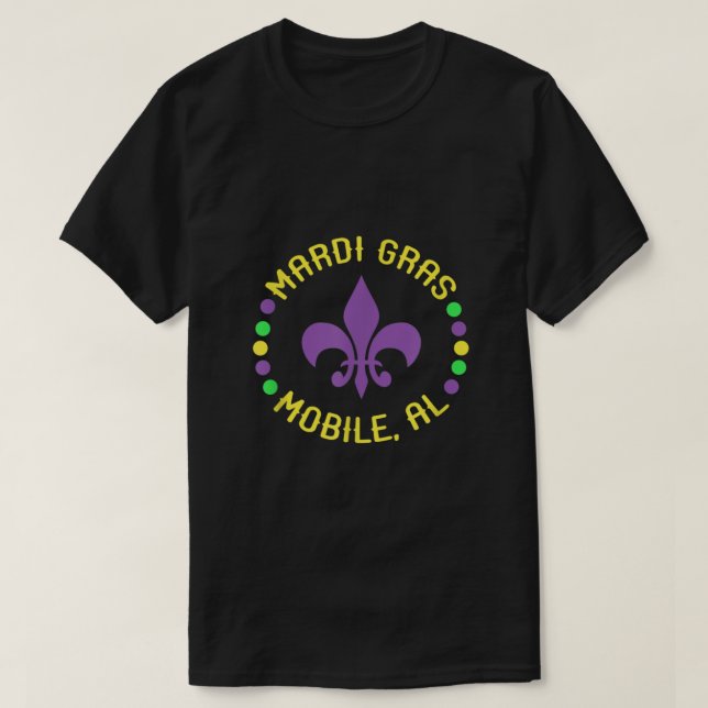 Mardi Gras Mobile Al Fleur De Lis Pärlor T Shirt (Design framsida)