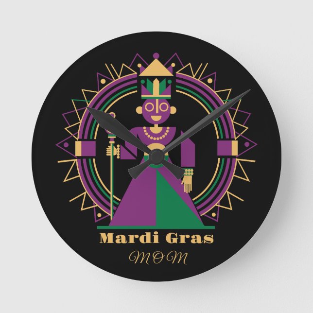 Mardi Gras Mom 2026 Queen Rund Klocka (Framsida)