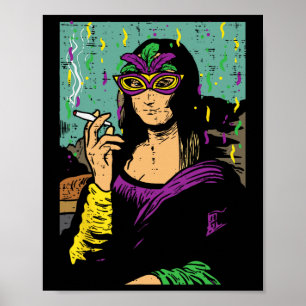 Mardi Gras Mona Lisa Smoking Ogräs Stoner Gift Poster