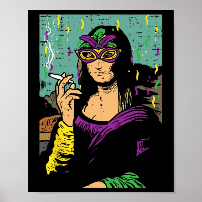 Mardi Gras Mona Lisa Smoking Ogräs Stoner Gift Poster (Framsidan)