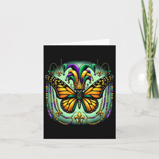 Mardi Gras Monark Fjäril Jester  Kort (Framsida)
