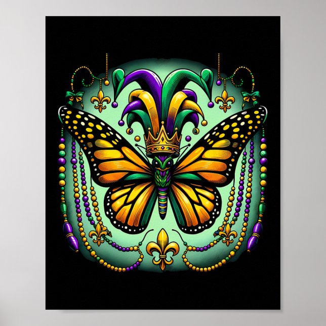 Mardi Gras Monark Fjäril Jester Poster (Framsidan)