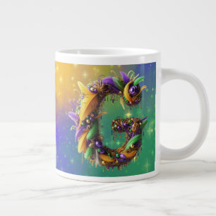 Mardi Gras Monogram Initial G Jumbo Mugg
