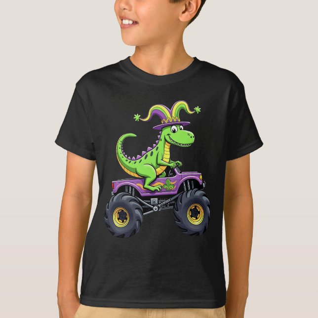 Mardi Gras Monster Lastbil Dinosaur t rex Shirt (Framsida)