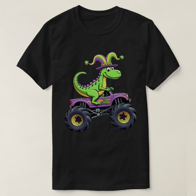 Mardi Gras Monster Lastbil Dinosaur t rex Shirt (Design framsida)