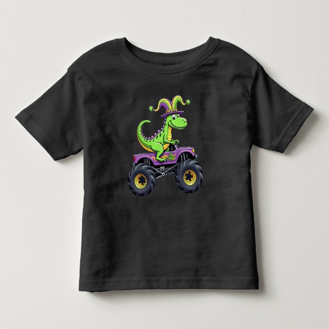 Mardi Gras Monster Lastbil Dinosaur t rex Shirt (Framsida)