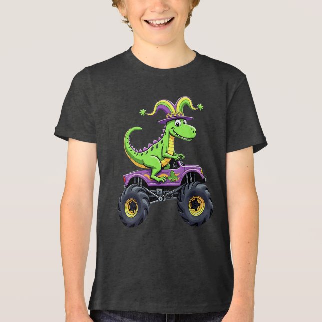 Mardi Gras Monster Lastbil Dinosaur t rex T Shirt (Framsida)