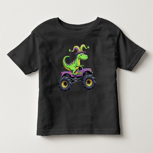 Mardi Gras Monster Lastbil Dinosaur t rex T Shirt (Framsida)