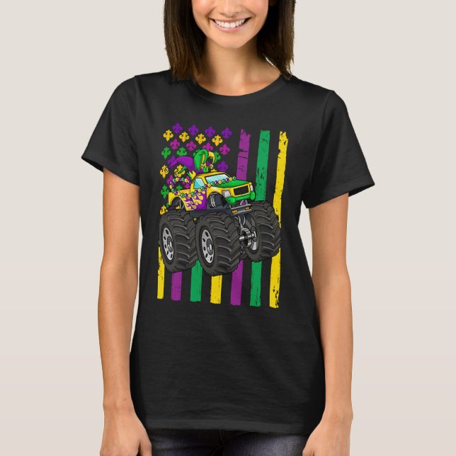 Mardi Gras Monster Lastbil Jester Pärlor Flagga Ki T Shirt (Framsida)