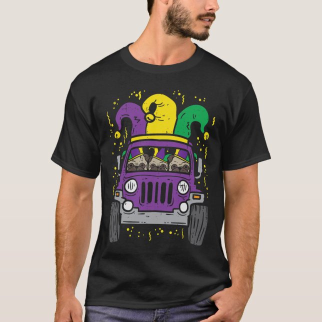 Mardi Gras Monster Lastbil Jester Pug Carnival Hun T Shirt (Framsida)
