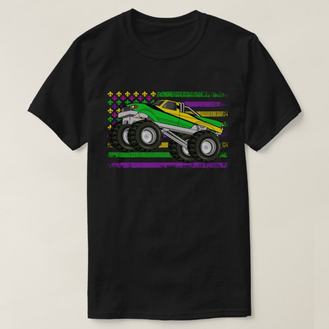 Mardi Gras Monster Lastbil US American Flagga T Shirt (Design framsida)