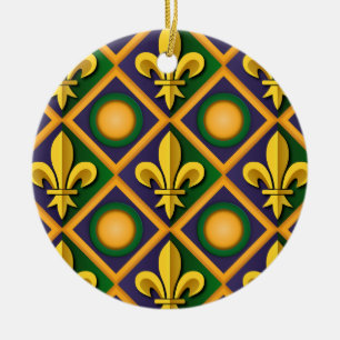 Mardi Gras-mönster med gyllene fleur-de-lis Julgransprydnad Keramik